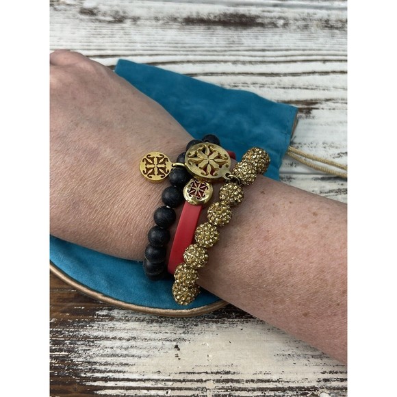 Rustic Cuff Gold Red Black Emmerson Beaded Bracelet Silicone set With‎ Dust Bag - Picture 3 of 3